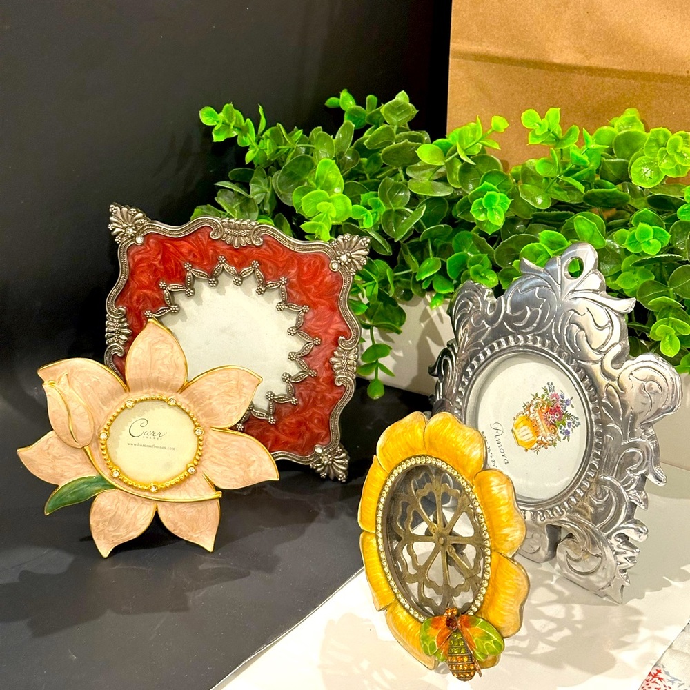 4 Vtg Picture Frame Carr Burns of Boston bijou 🪷Pink Enamel Rhinestones & More